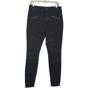Black Edgy Moto Biker Mid Rise Skinny Jeans Sz 14 Grunge Goth Streetwear Rocker